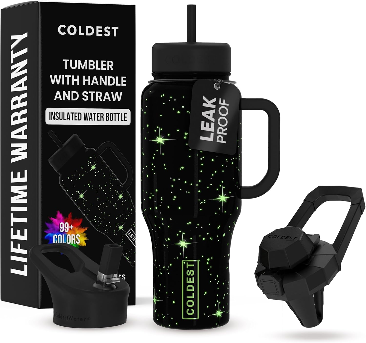 Coldest Tumbler with Handle and Straw - 36 oz Leak Proof Design