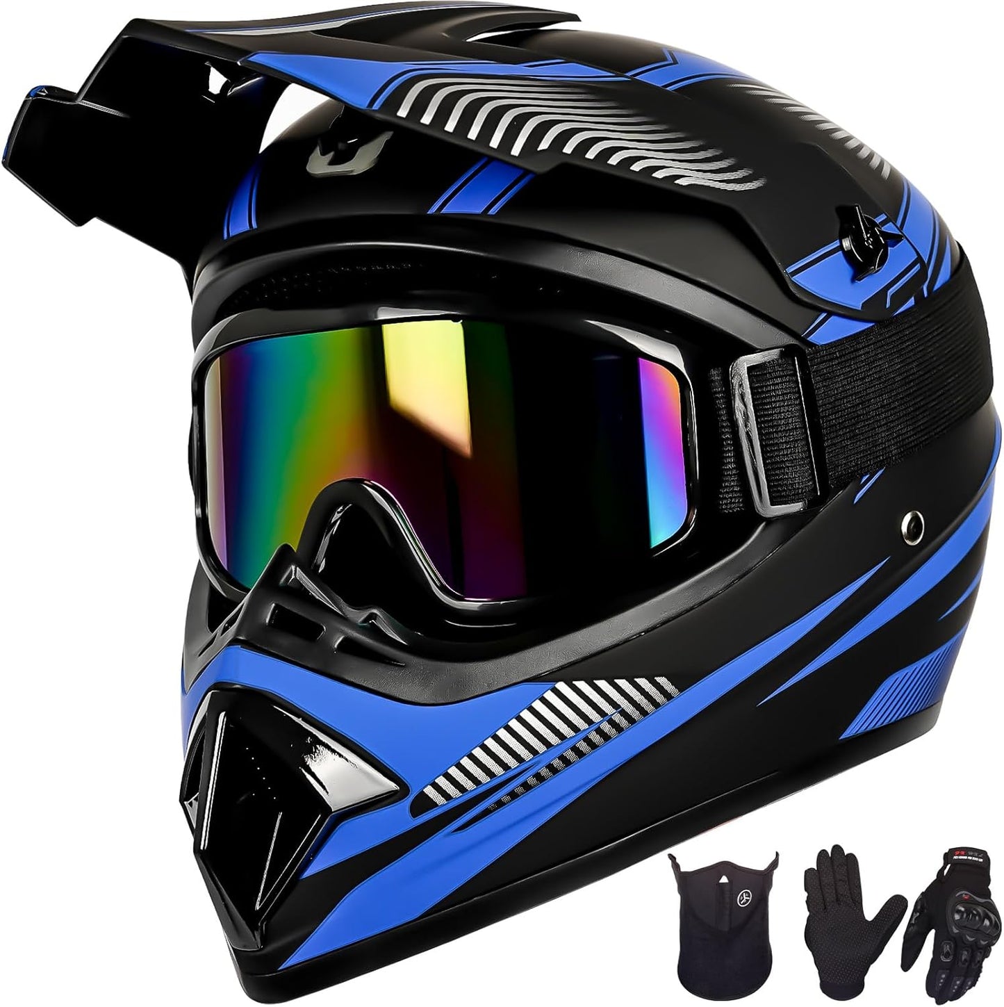 Youth Dirt Bike Helmet Set with Gloves, Goggles, and Mask