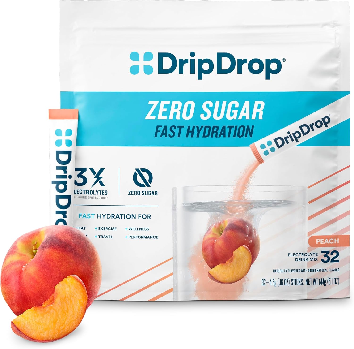 DripDrop Sugar Free Hydration Packets - Zero Peach Flavor