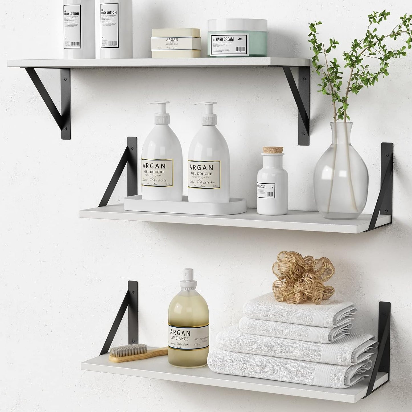 White Floating Shelves Set of 3 for Stylish Home Storage