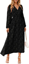Boho Floral Long Sleeve Maxi Dress V Neck Empire Waist - Fall Guest be