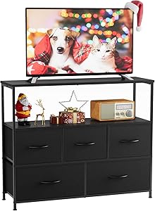 Sweetcrispy TV Stand for Bedroom with 5 Fabric Drawers