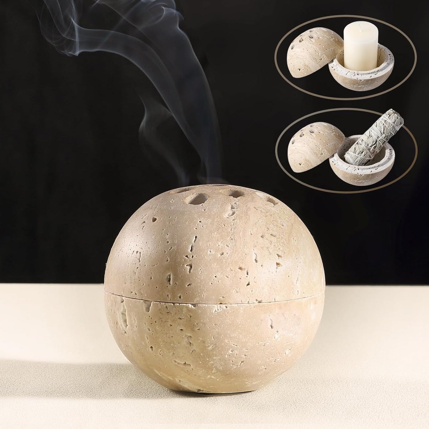 Koville Natural Travertine Stone Incense Burner for Relaxation