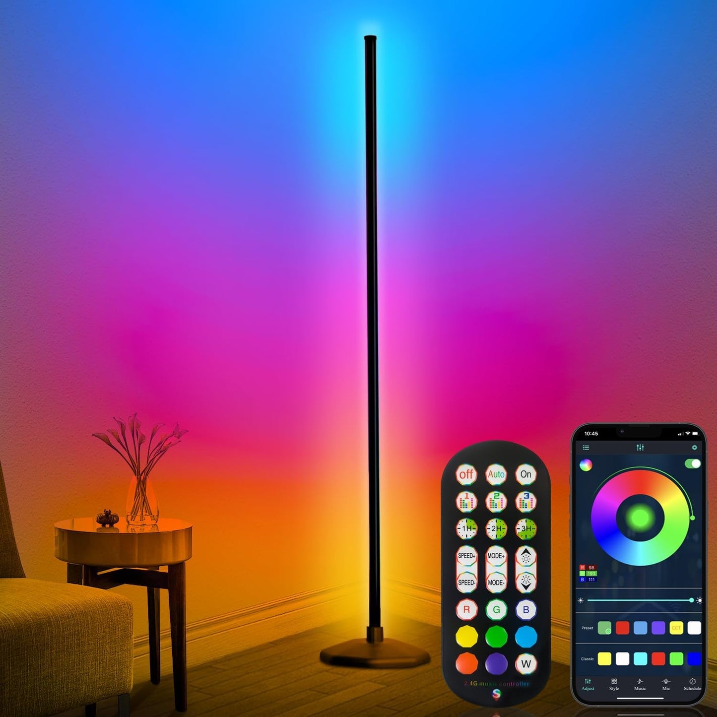 Dynamic RGB LED Corner Floor Lamp for Mood Lighting & More