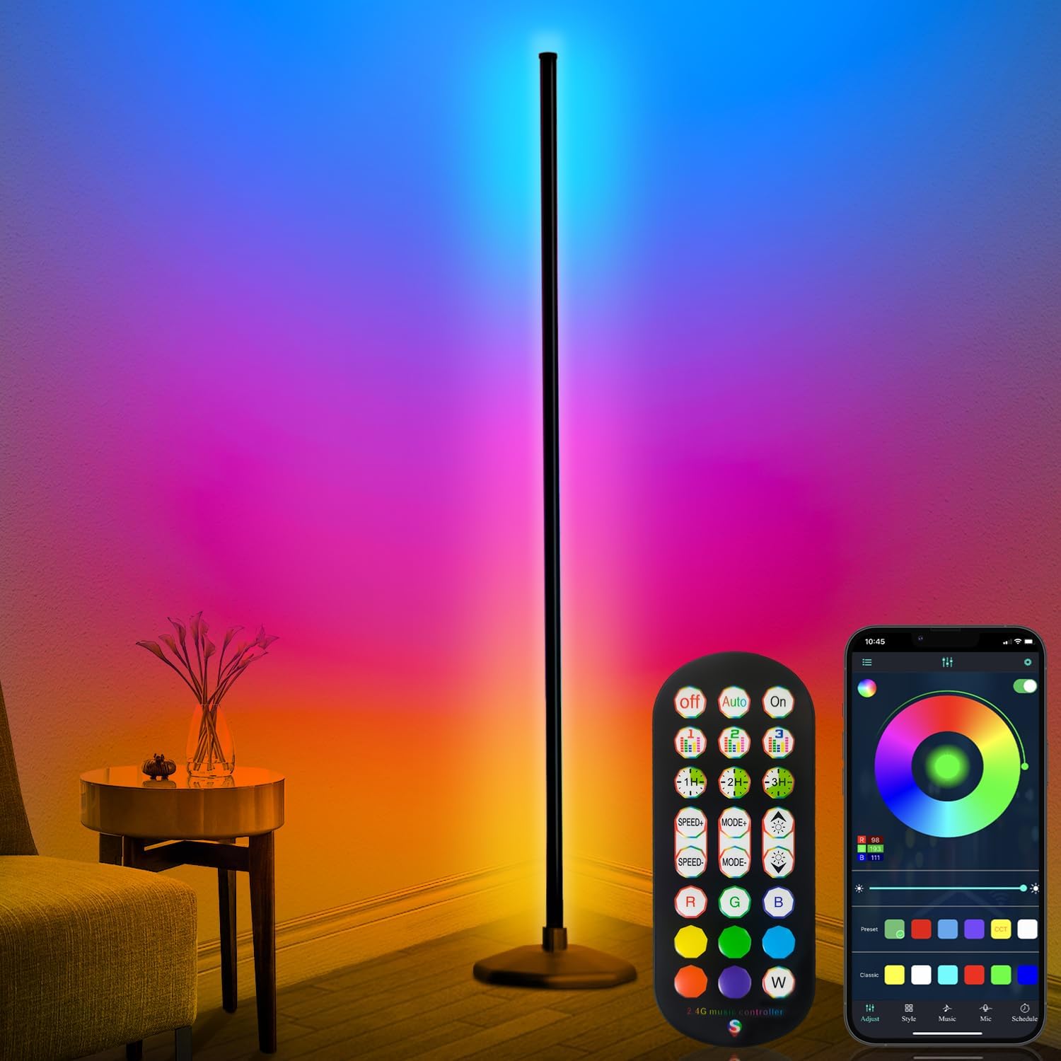Dynamic RGB LED Corner Floor Lamp for Mood Lighting & More