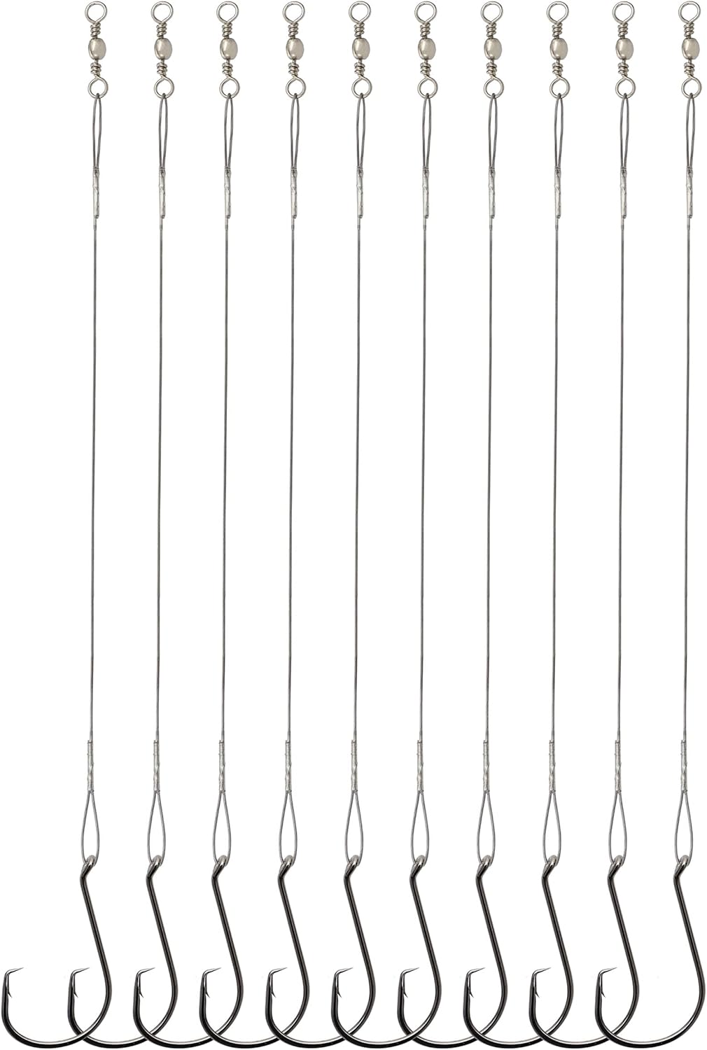 25pcs Beoccudo Saltwater Circle Hooks with Steel Leader - Heavy Duty Bass Catfish Rig