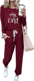 Women Fall 2 Piece Lounge Outfit Tracksuit Set - High Waist Joggers