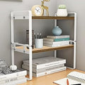 Natural Wooden 2 Tier Desktop Organizer Shelf for Office Use