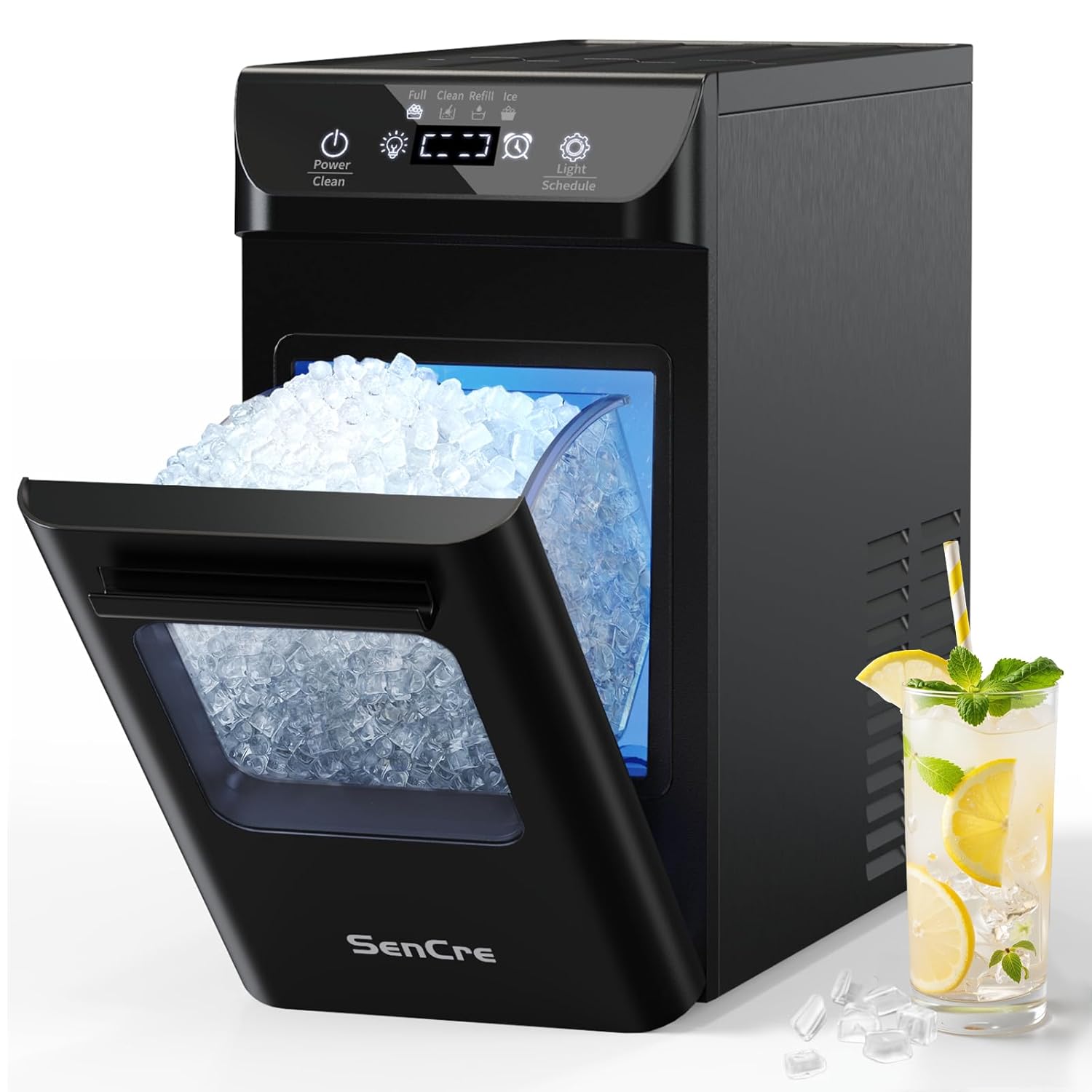 Nugget Ice Maker with Self-Cleaning & Timer for Home Use