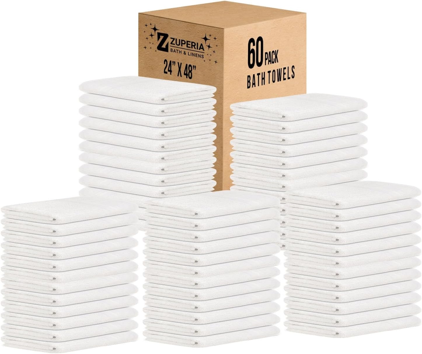 Zuperia Bulk Bath Towels 60 Pack - Soft, Quick Dry, Absorbent