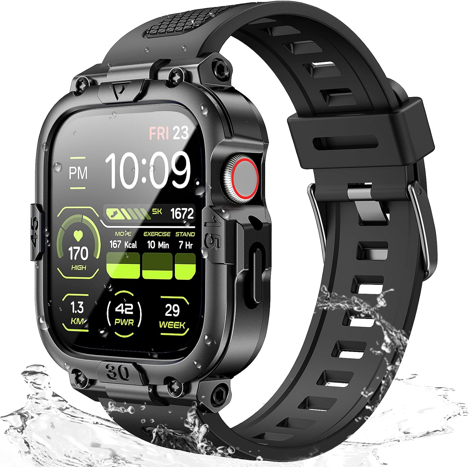 Rugged Waterproof Apple Watch Band with Screen Protector