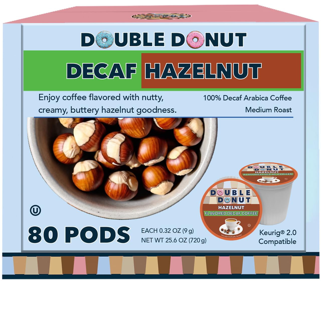 80 Decaf Hazelnut Coffee Pods by Double Donut