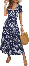 HUHOT Women's Wrap V Neck Floral Sundress - Comfortable Summer Dress