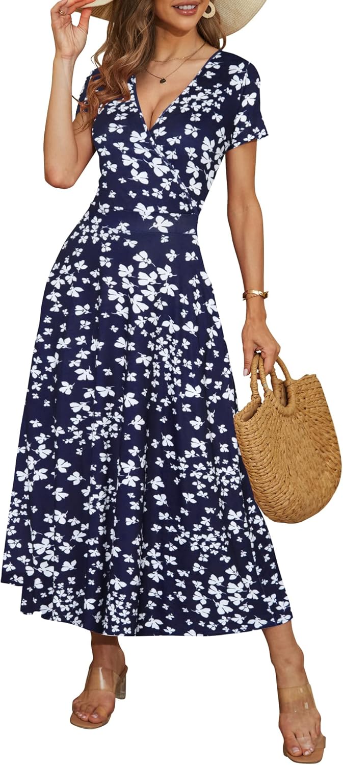 HUHOT Women's Floral Maxi Sundresses with Pockets for Summer