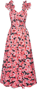 Women's Summer Floral Print Dress Sleeveless Flowy Sundress - Ruffle
