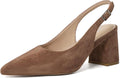 Brown Block Slingback Heels for Women - Pointed Closed Toe 3in