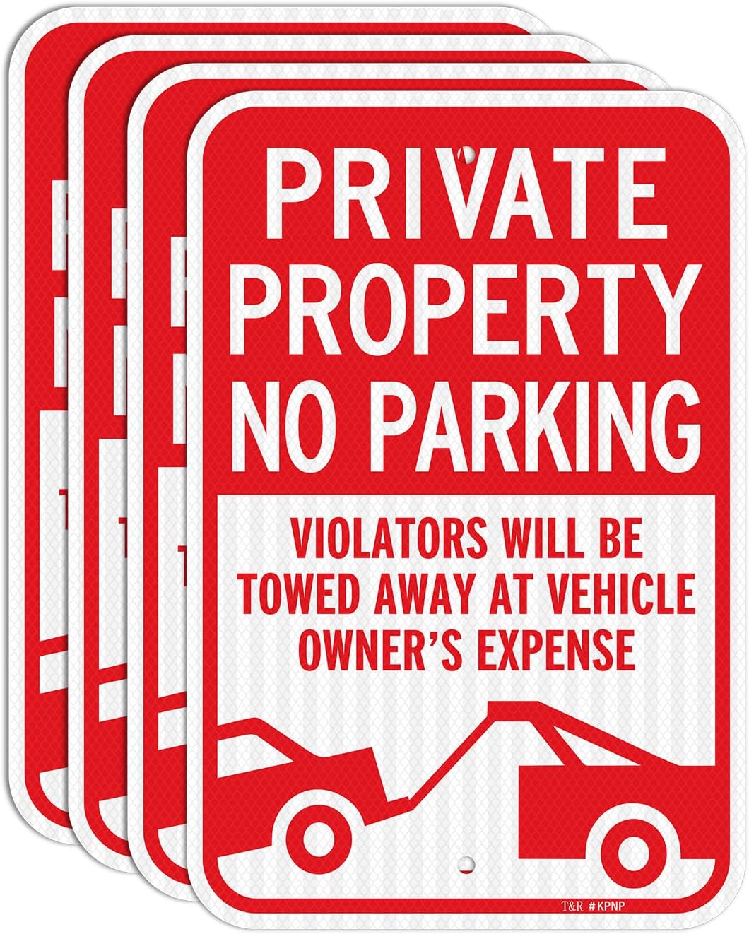 Private Property No Parking Sign - 4 Pack, 18 X 12 in, Durable