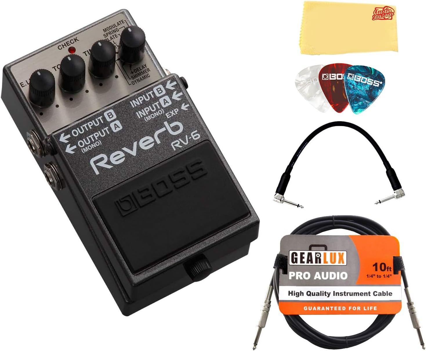 Boss RV-6 Reverb Pedal Bundle with Cables and Accessories