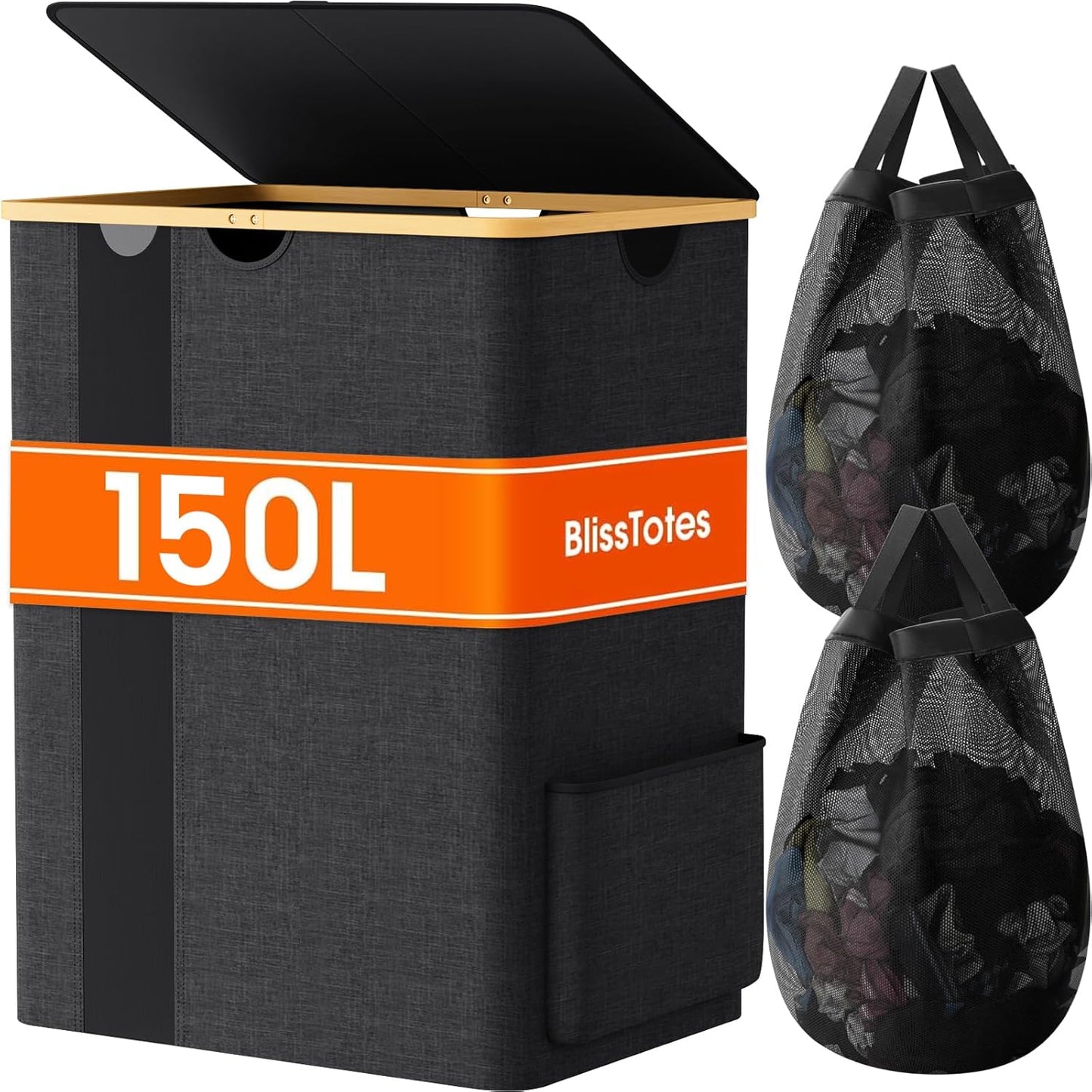 BlissTotes Laundry Basket with Lid - 150L Hamper for Clothes