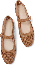 Woven Mesh Ballet Flats for Women with Adjustable Buckle Strap