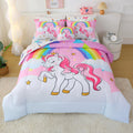 Unicorn Twin Bedding Set for Girls - 6 Piece Pink Rainbow Comforter