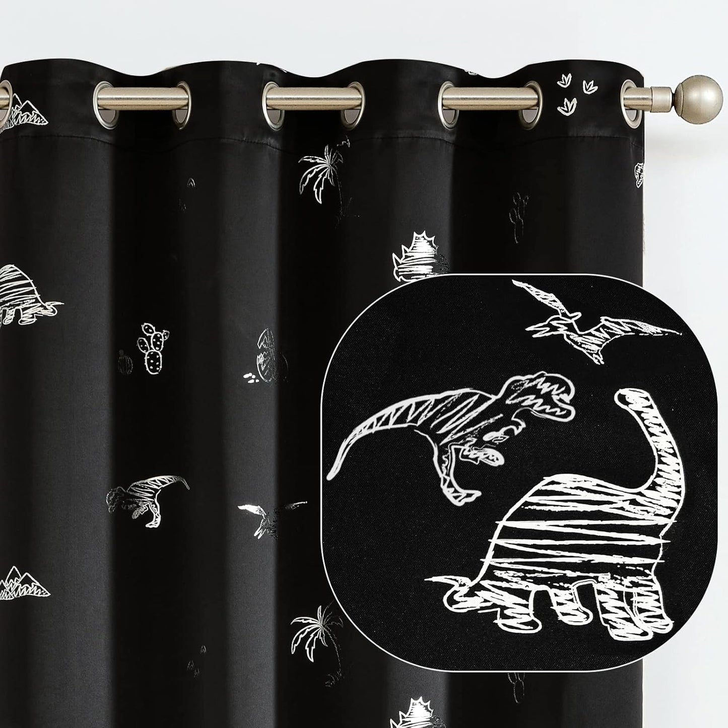Dinosaur Blackout Curtains for Kids Room - Vangao 63in Panels