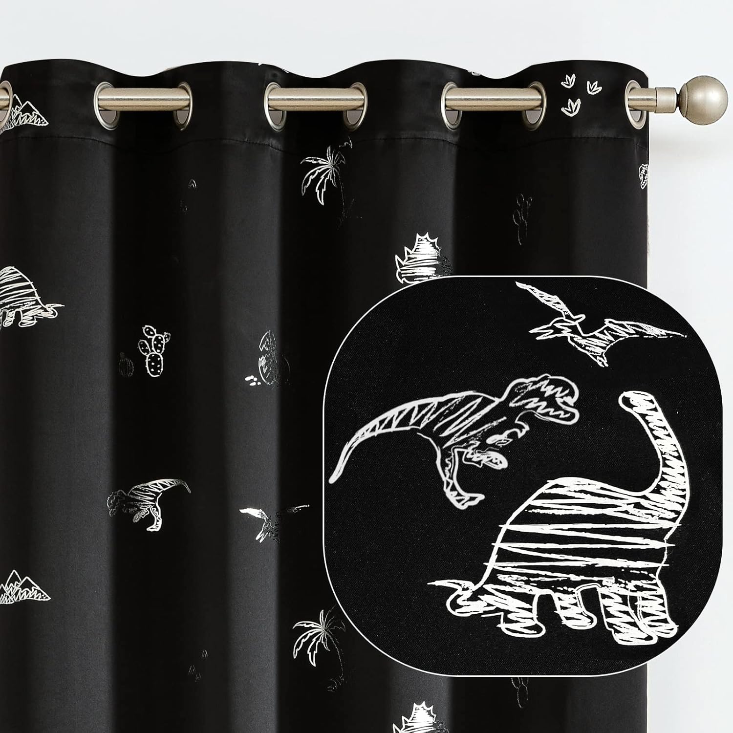 Dinosaur Blackout Curtains for Kids Room - Vangao 63in Panels