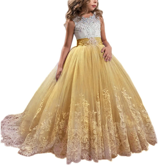 Princess Lilac Long Girls Pageant Dresses for Kids Prom Events