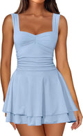 Square Neck Sleeveless Mini Dress with Ruched Waist - Flattering Fit