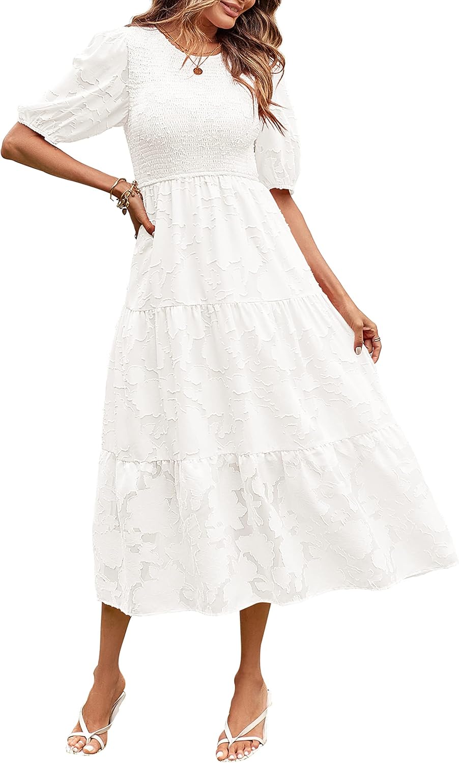 MEROKEETY Women's Summer Puff Sleeve Floral Midi Dress Review