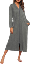 Ekouaer Women Zipper Robe Full Length Loungewear - Lightweight