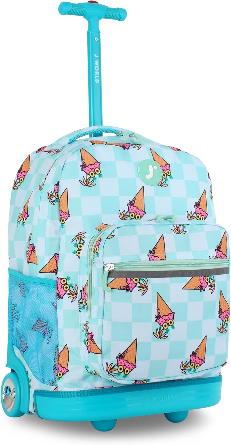J World New York Sunrise Kids Rolling Backpack for School Use