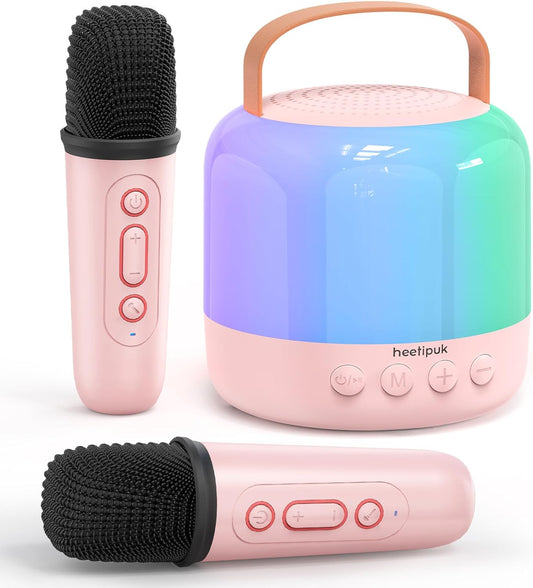 Portable Karaoke Speaker Set - 2 Wireless Mics, Dazzling Lights