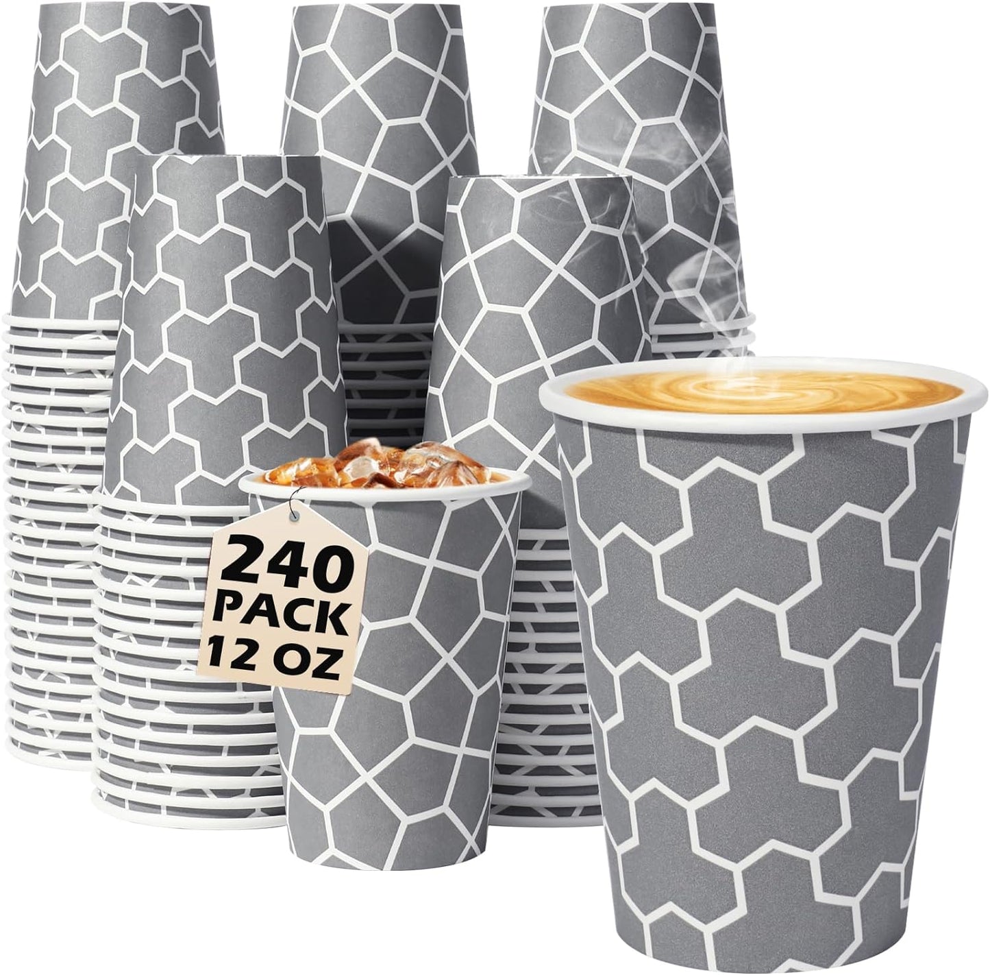 Huifany 12 oz Disposable Paper Coffee Cups - 240 Count