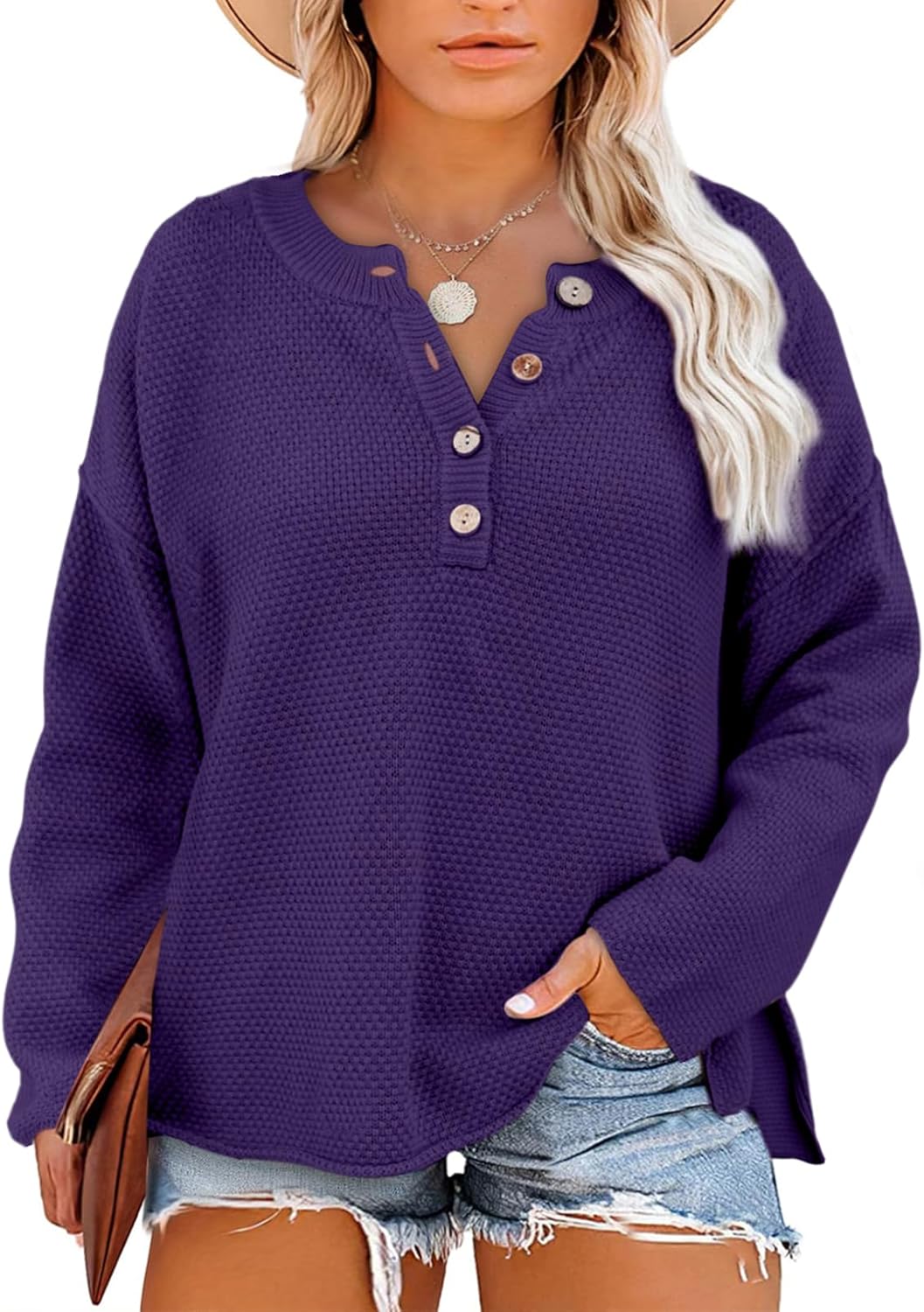 Eytino Womens Plus Size Sweaters Casual Long Sleeve V Neck Tops