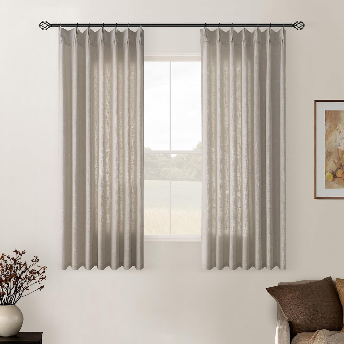Burlywood Birch Linen Kitchen Curtains for Small Windows 45in