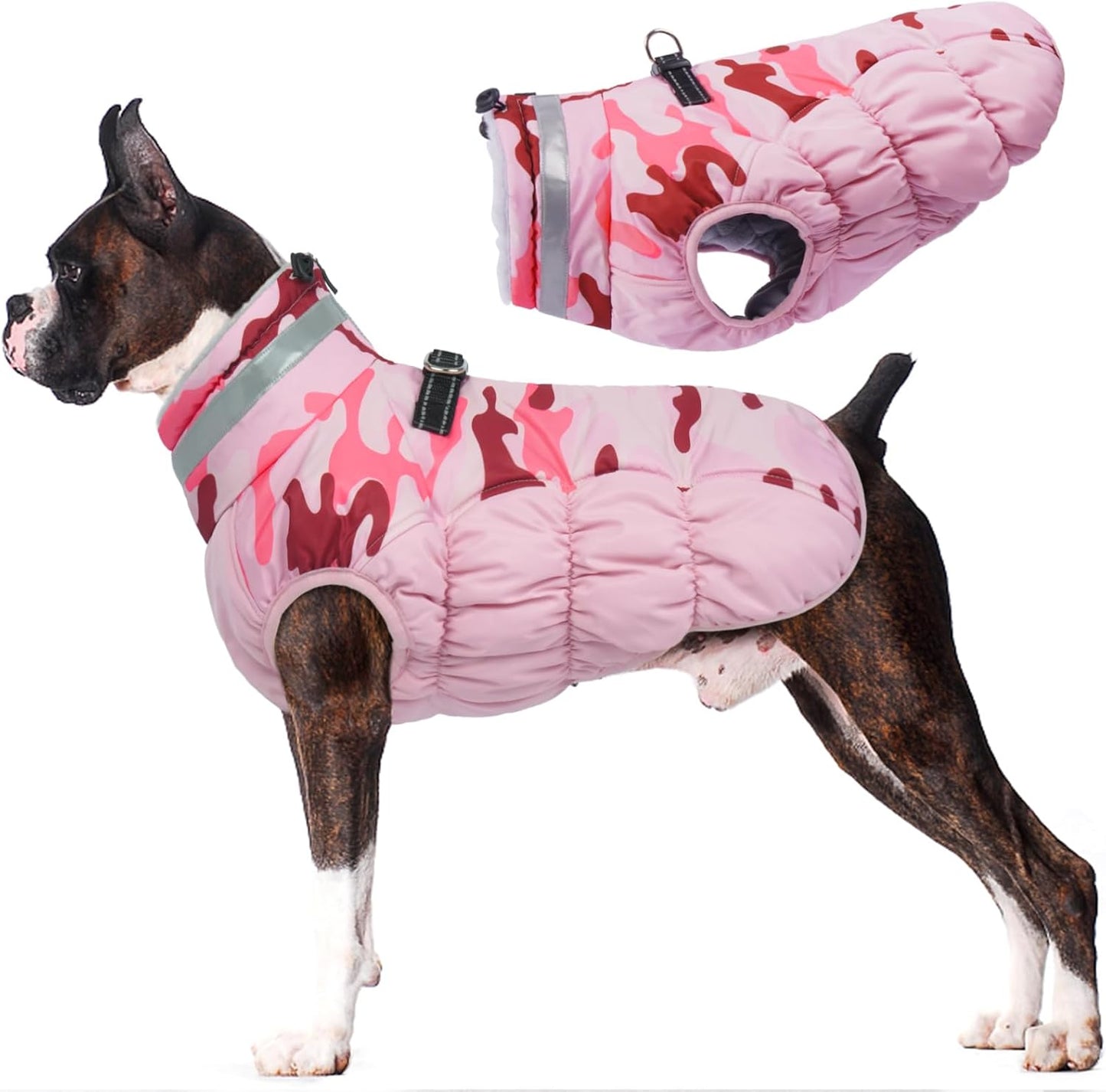 LeLePet Warm Dog Winter Coat for Large Dogs - Pink Camo