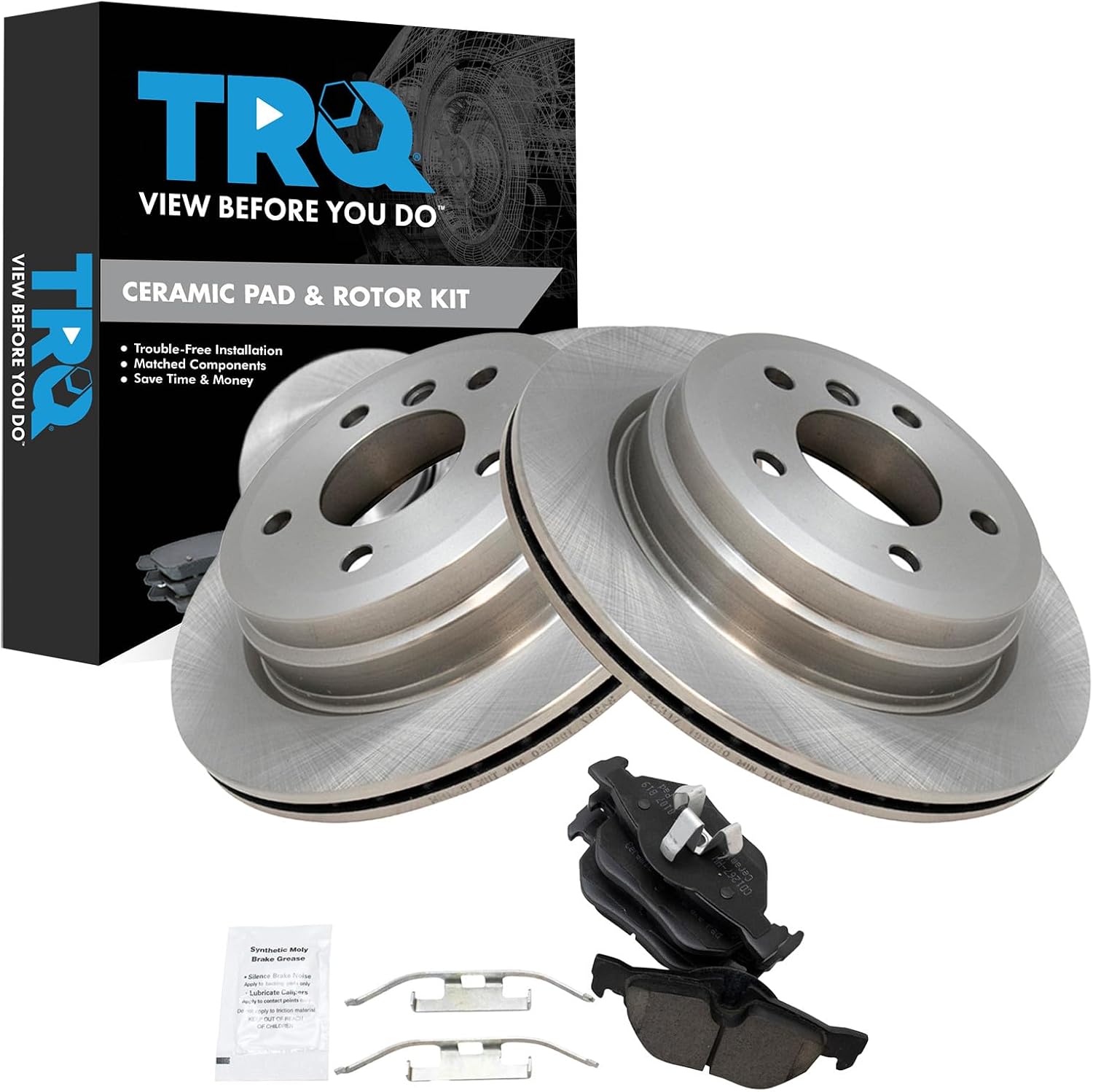 TRQ Rear Brake Pad and Rotor Set for BMW 328i and X1 Models