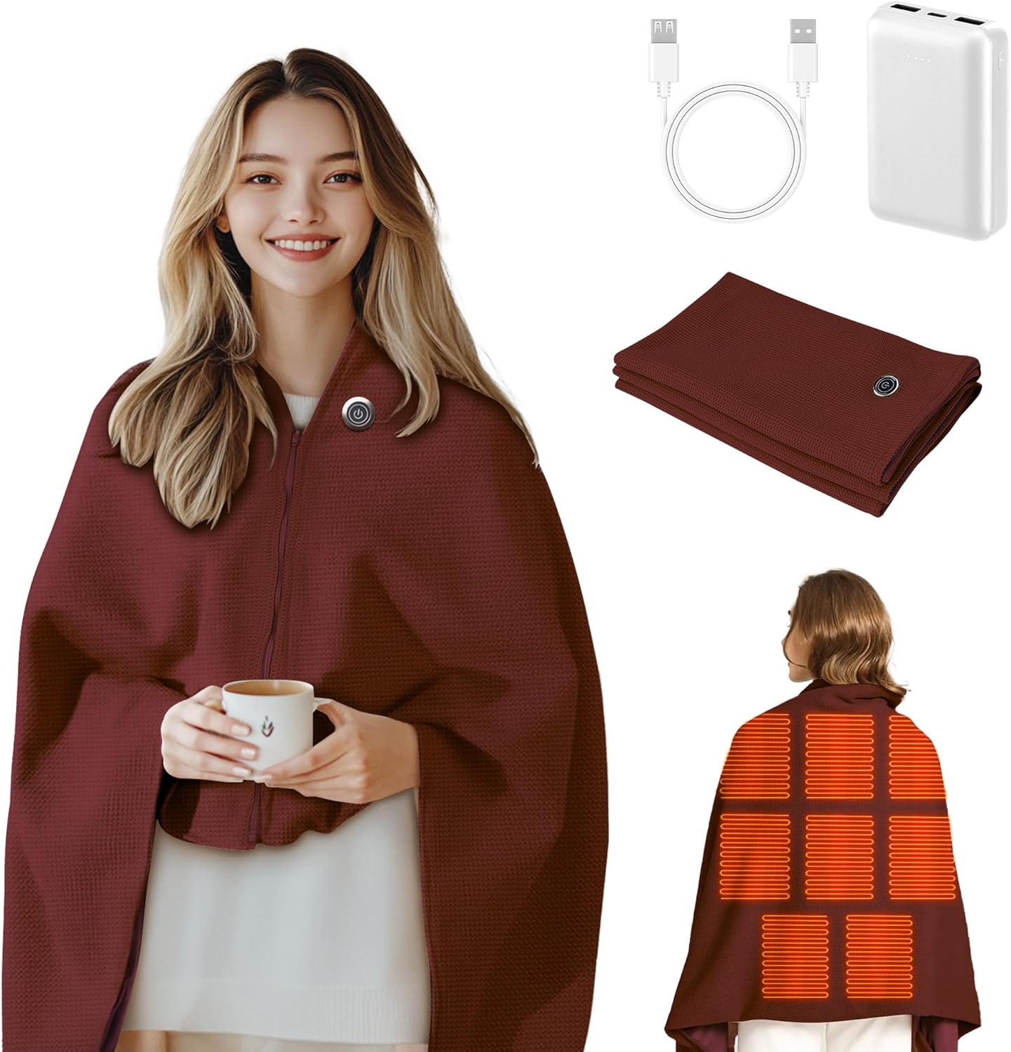 USB Heated Shawl: Portable Comfort, 3 Heat Levels