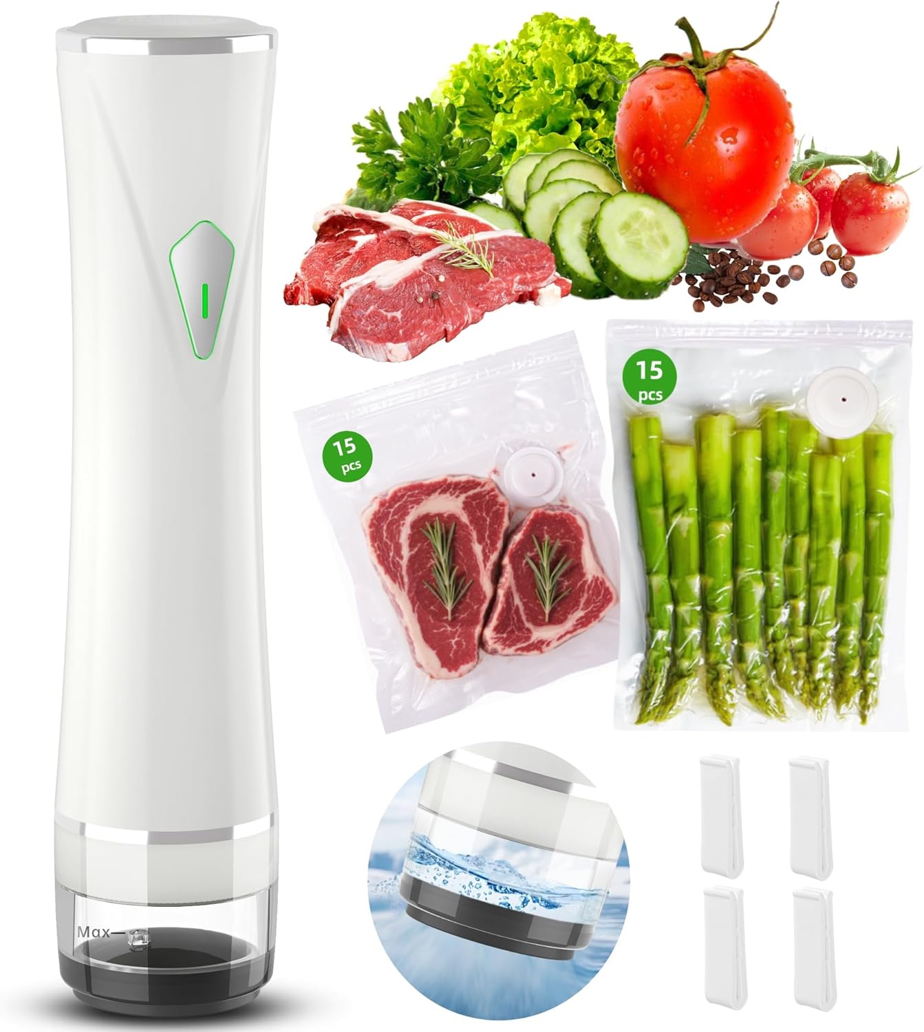 Handheld Vacuum Sealer Set with 30 Reusable Vacuum Bags
