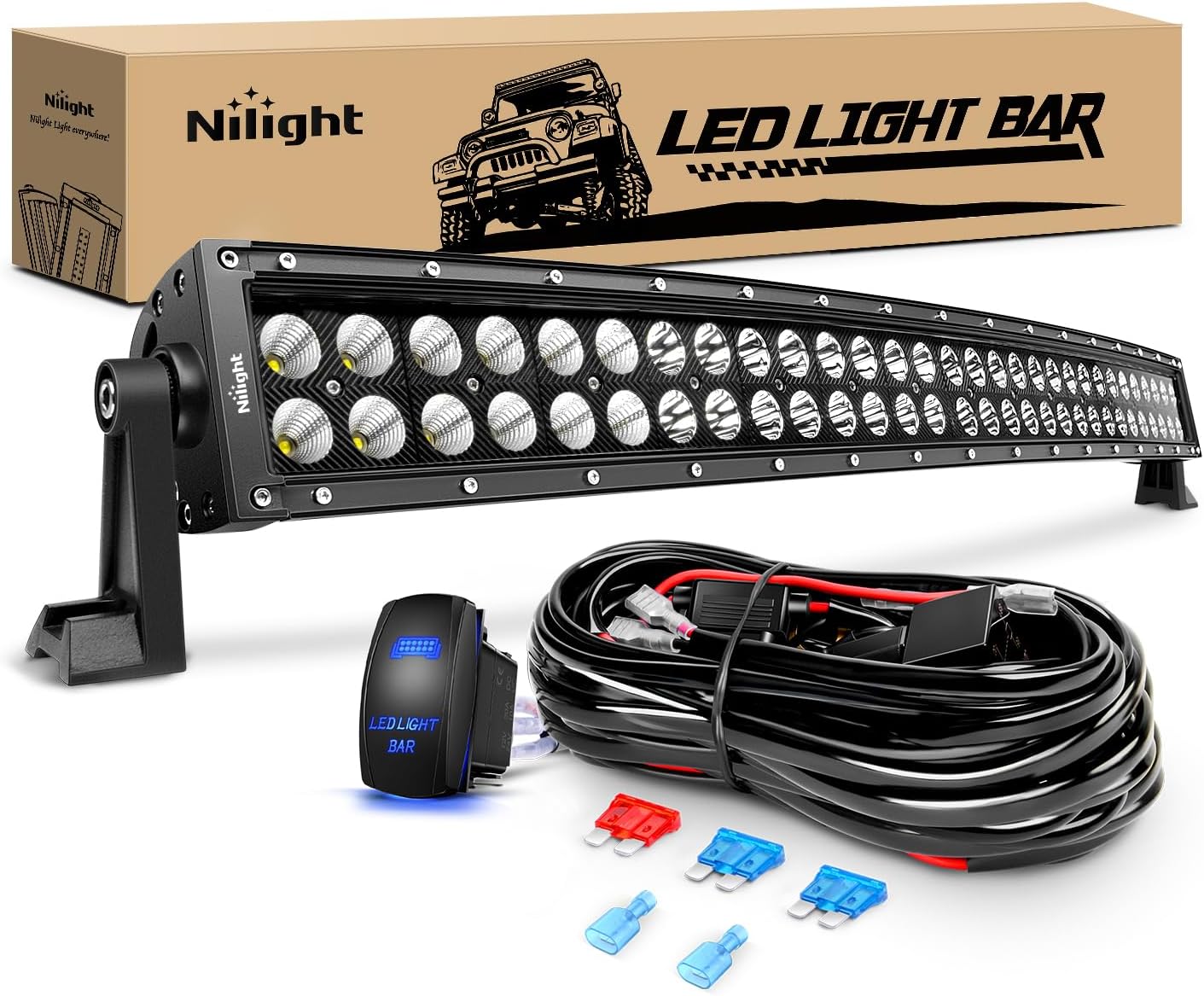 Nilight ZH410 32Inch 180W Curved LED Light Bar for Offroad Use