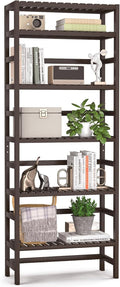 Homykic Bamboo Bookshelf 6-Tier Adjustable 63.4in - Space-Saving Shelf