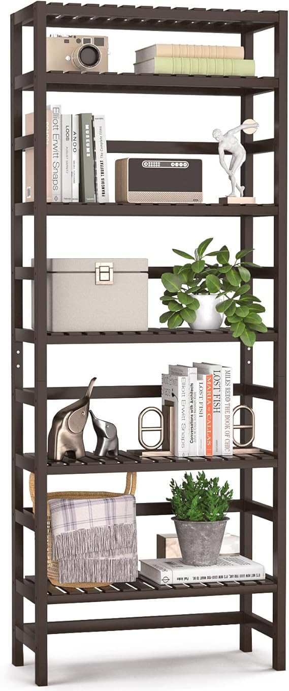 Homykic Bamboo Bookshelf - 6-Tier Adjustable Storage Unit