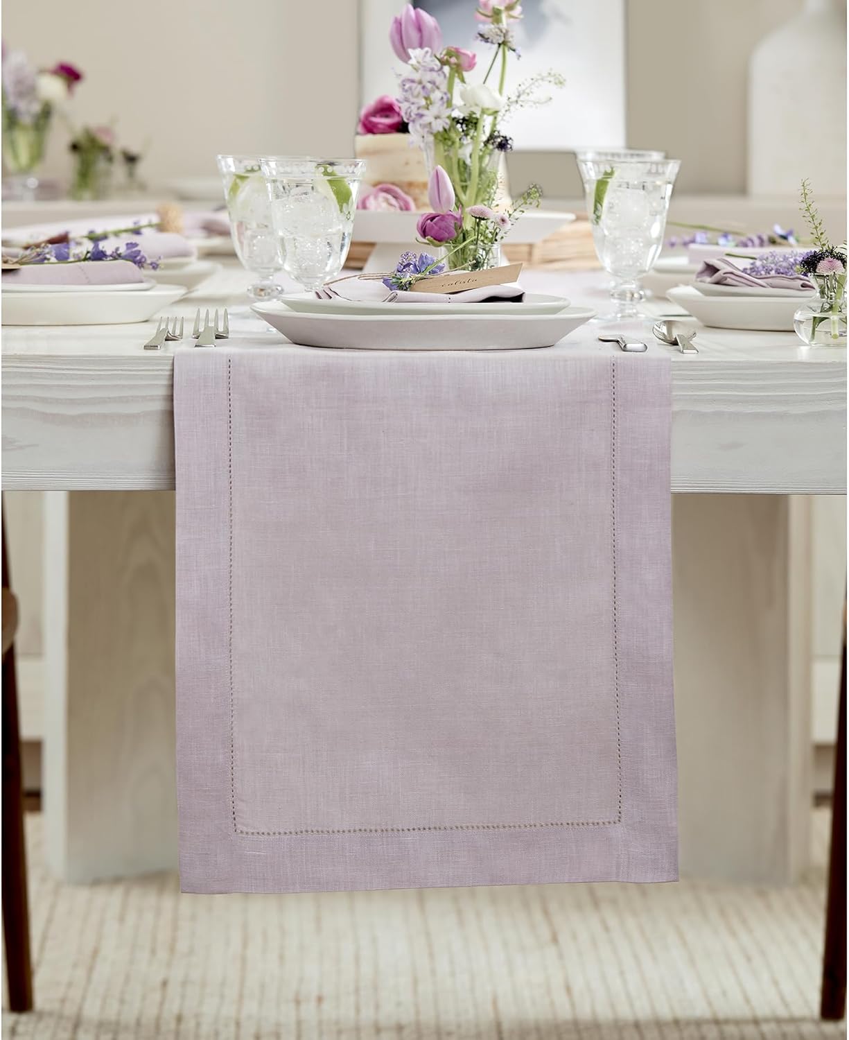Pure Linen Table Runner 14 x 60 Inch in Lilac for Stylish Decor