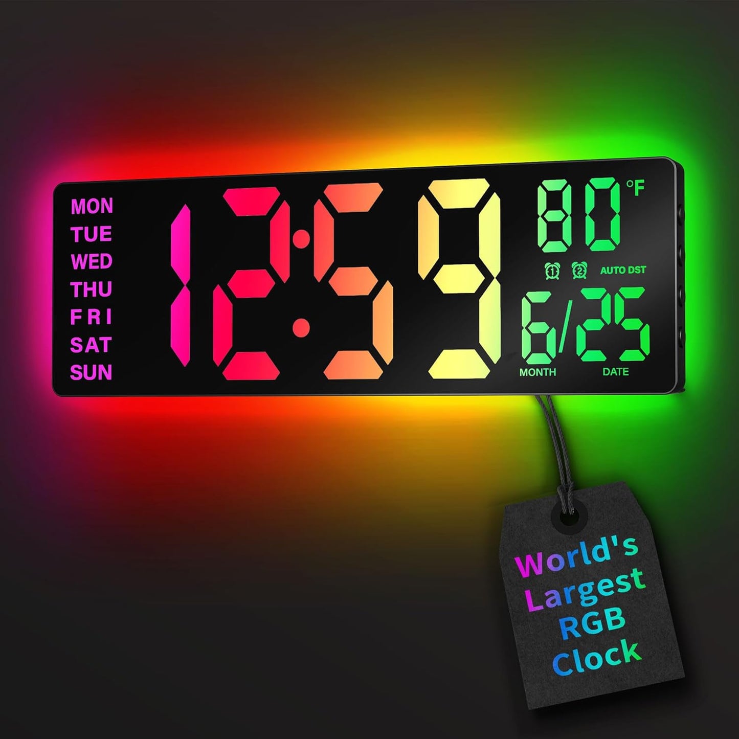 16.5 Inch Large Digital Wall Clock with RGB Lights and Remote
