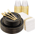 Black and Gold Plastic Plates Set 175PCS - Elegant Disposable