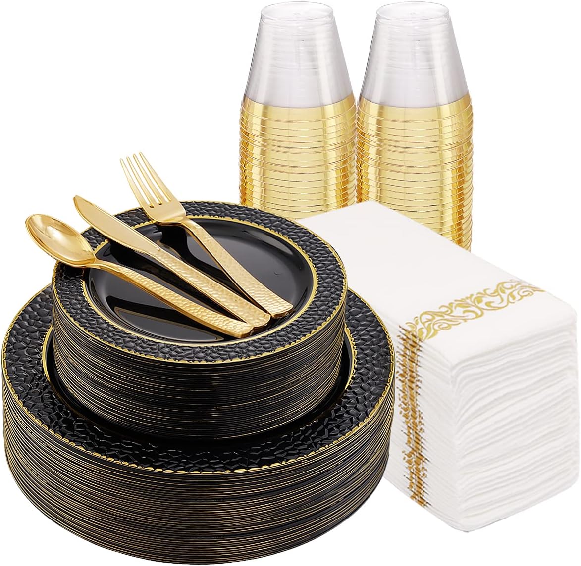 Elegant Black and Gold Plastic Plates for Weddings and Parties
