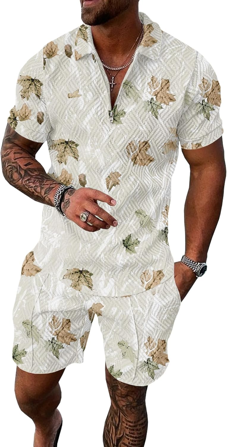 UOUA Mens Summer Track Suits 2 Piece Shorts Sets for Comfort