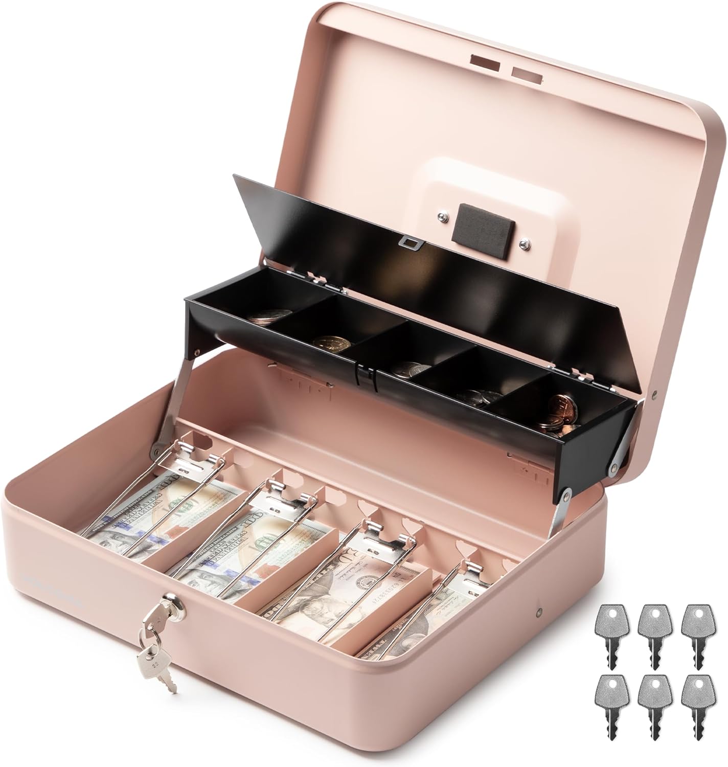 Volcora Large Cash Box with Key Lock for Secure Money Storage