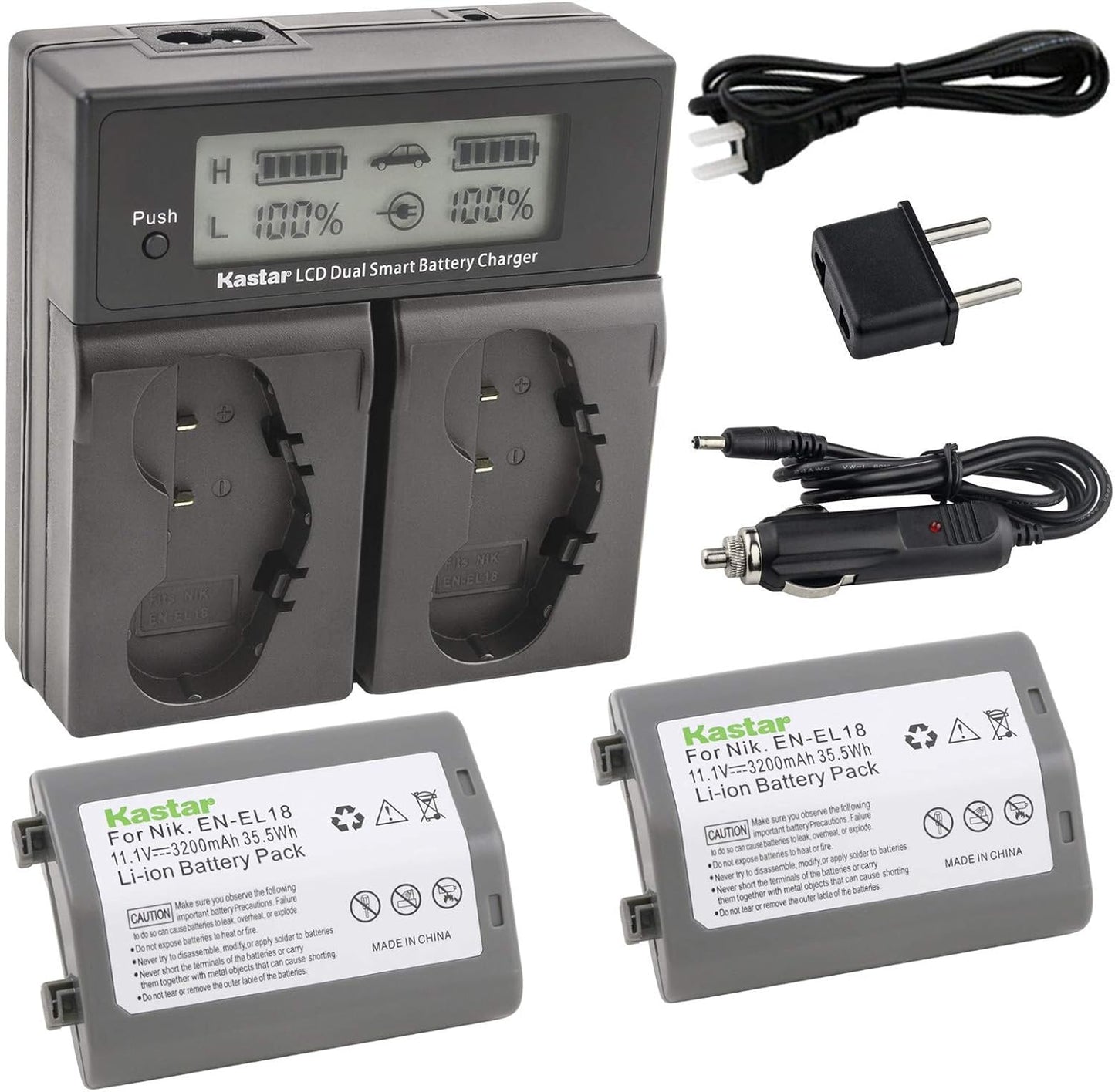 Kastar LCD Dual Fast Charger & 2X Battery for Nikon Cameras